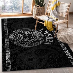 Versace Logo Silver Fashion Brand Living Room Rug Christmas Gift Us Decor