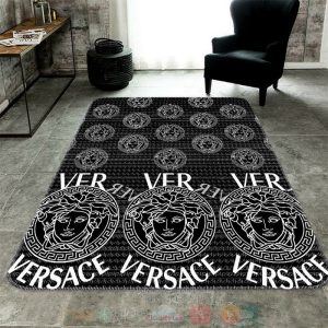 Versace Luxury Brand Logo Black Rectangle Rug