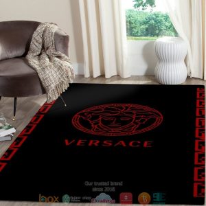 Versace Red Logo Black Rug Carpet