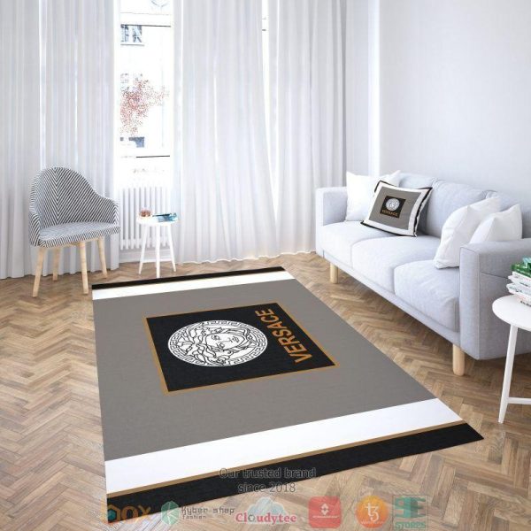 Versace White Logo Grey Black Rug Carpet