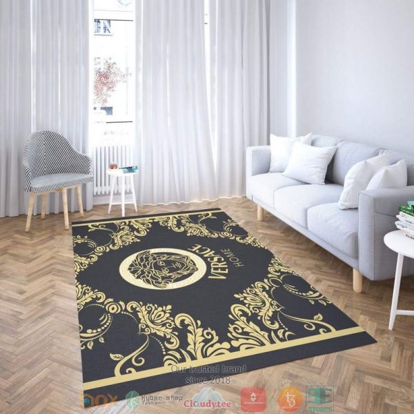 Versace Yellow Flower Pattern Black Rug Carpet