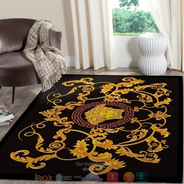 Versace Yellow Gold Logo Black Rug Carpet