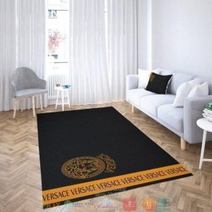 Versace Yellow Logo Black Simple Rug Carpet