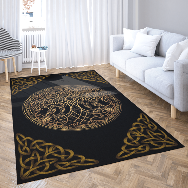 Yggdrasil Tree Of Life And Totem Birds Raven Huginn And Muninn Ravens Of Odin – Viking Area Rug